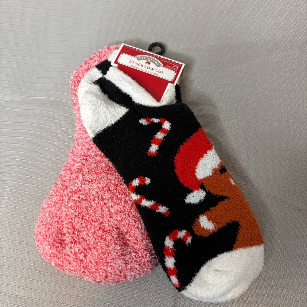 Holiday Time Low Cut Socks 2-Pack - Pink and Black -one size  K